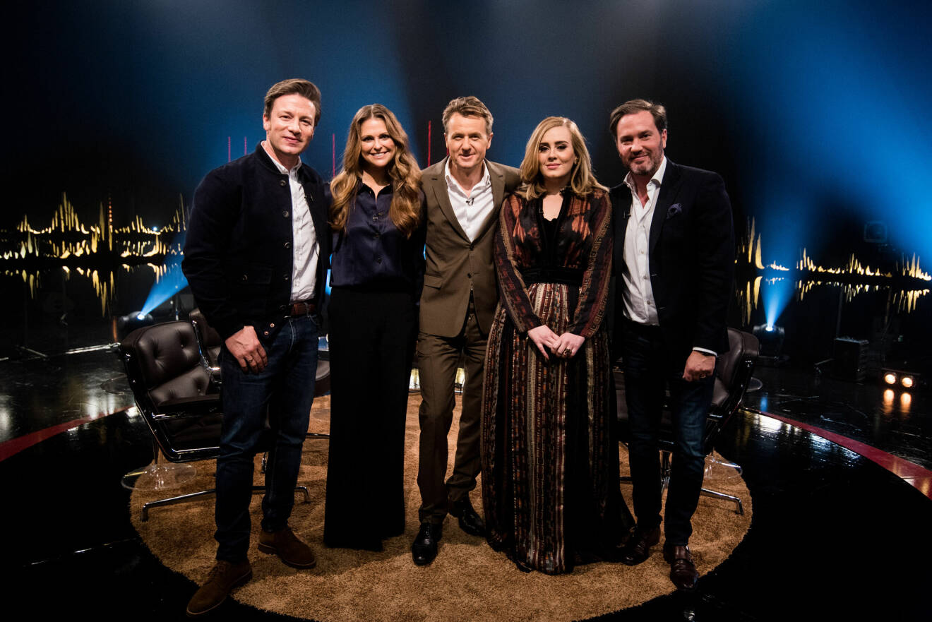 Jamie Oliver, prinsessan Madeleine, Fredrik Skavlan, Adele, Chris O'Neill i Skavlan i SVT 2015