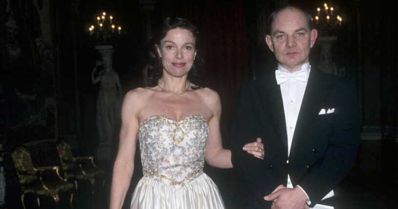 Lil Terselius och Lars Norén på kungaparets representationsmiddag på Stockholms slott, 1992. Skådespelaren Lil Terselius och dramatikern Lars Norén