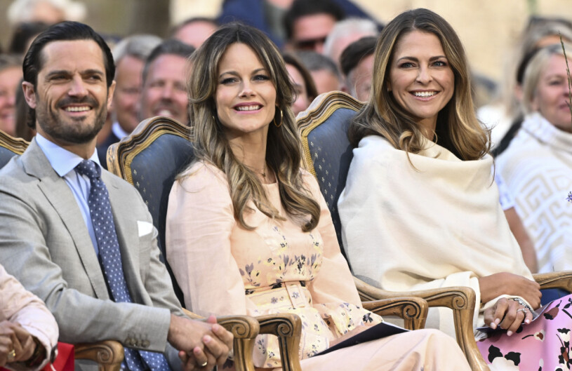 Prins Carl Philip, prinsessan Sofia, prinsessan Madeleine vid firandet av kronprinsessan Victorias födelsedag på Borgholms slottsruin på Öland 2022