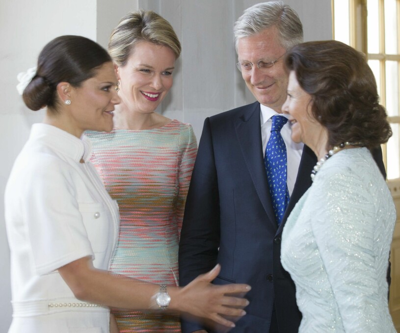 Victoria och drottning Silvia med Belgiens kungapar Philippe och Mathilde. Kronprinsessan Victoria och drottning Silvia med Belgiens kung Philippe och drottning Mathilde.