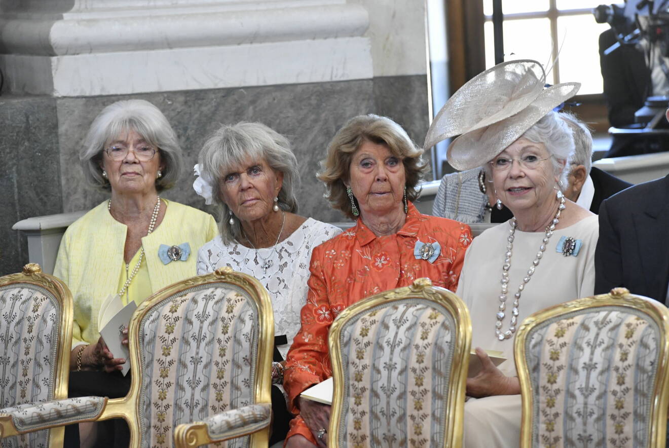 Alla Hagasessorna samlade på prinsessan Adriennes dop 2018. Från vänster: Margaretha, Birgitta, Desirée och Christina.