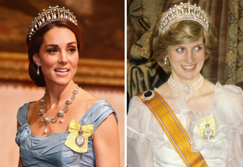 Diana bar halsbandet – och tiaran – till en bankett 1982.
