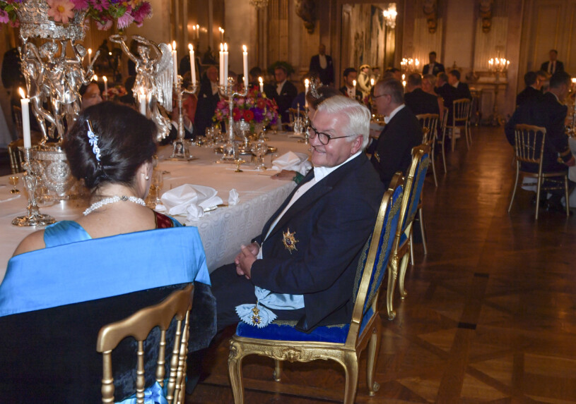 Tysklands president och Sveriges utrikesminister. Pandemianpassad Galamiddag Vita havet Stockholms slott 2021