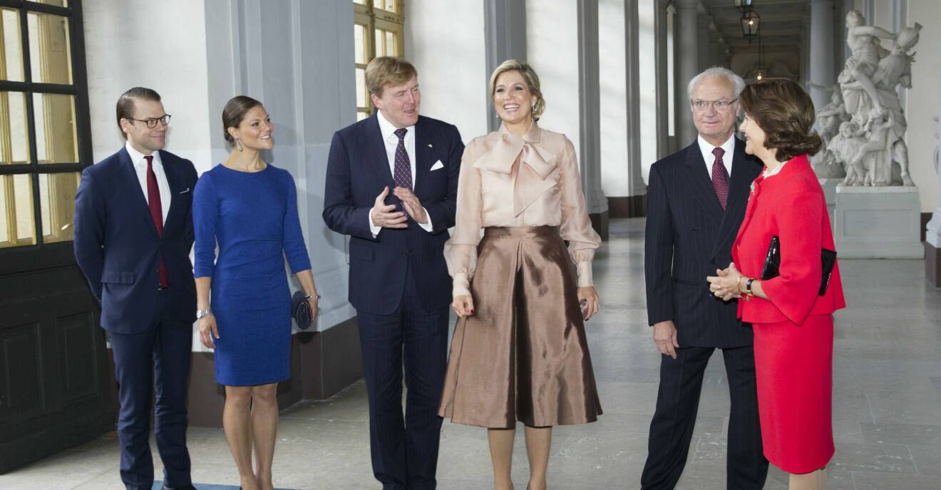 Prins Daniel, kronprinsessan Victoria, kung Willem-Alexander, drottning Máxima, kung Carl Gustaf och drottning Silvia