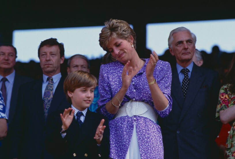 William var också 9 år när han för första gången följde med mamma Diana på Wimbledon, år 1991. Prins William och prinsessan Diana, Wimbledon 1991