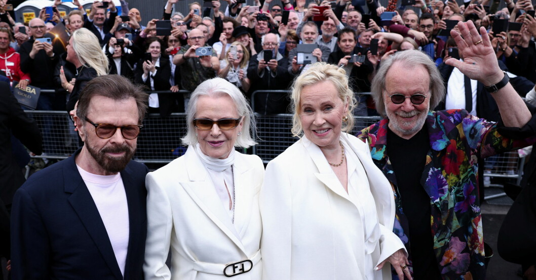 Björn Ulvaeus, Anni-Frid Lyngstad, Agnetha Fältskog och Benny Andersson vid premiären av Abba Voyage i London.