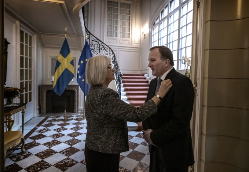 Ulla och Stefan Löfven i sitt dåvarande hem i Sagerska palatset, en bostad som de numera har lämnat. Ulla och Stefan Löfven i Sagerska palatset 2021