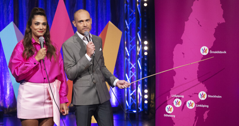 Farah Abadi och Jesper Rönndahl är årets programledare duo i Melodifestivalen