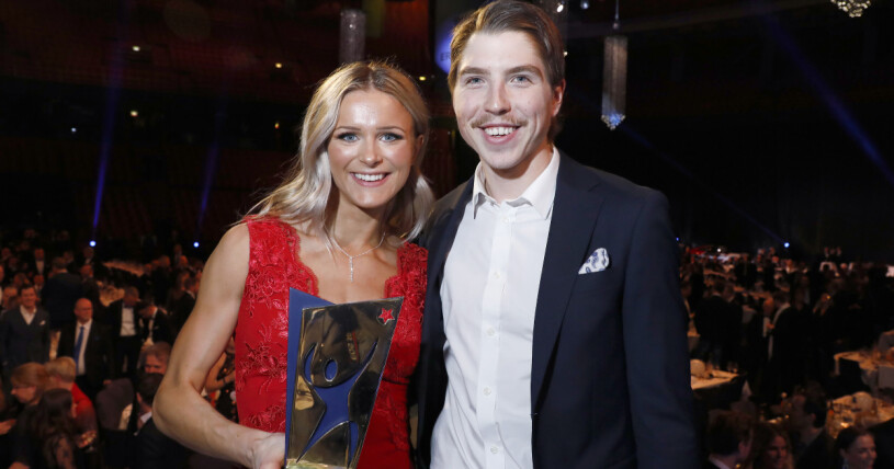 Skidstjärnorna har varit ett par i många år! Frida Karlsson med pojkvän William Poromaa Idrottsgalan 2020, Globen, Stockholm
