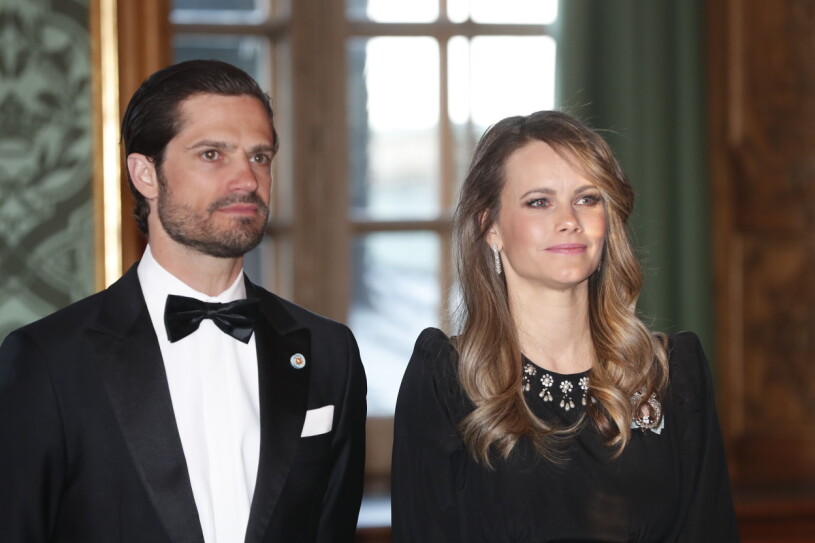 Prins Carl Philip och prinsessan Sofia vid Sverigemiddagen på Stockholms slott på fredagen.