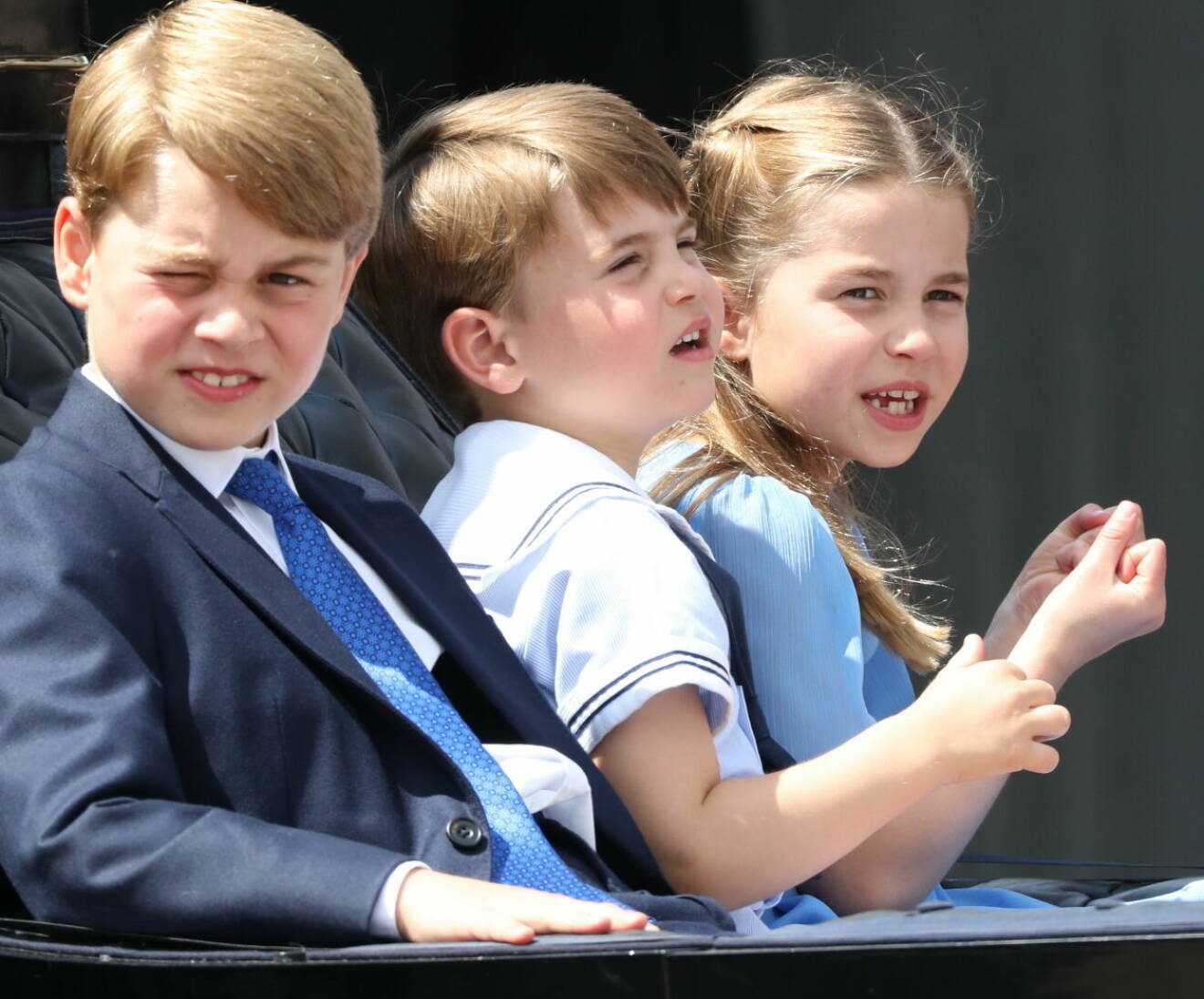 Prins George Prins Louis och prinsessan Charlotte under Drottning Elizabeths platinajubileum - 70 år på tronen