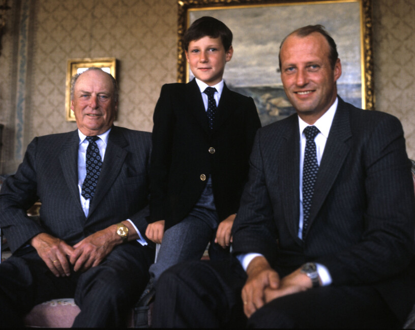 Tre generationer – kung Olav, prins Haakon och kronprins Harald 1982.