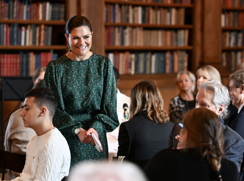 Kronprinsessan Victoria vid torsdagens seminarium ”Framtidstro och tillit hos unga”, arrangerat på Stockholms slott av Kronprinsessparets stiftelse.