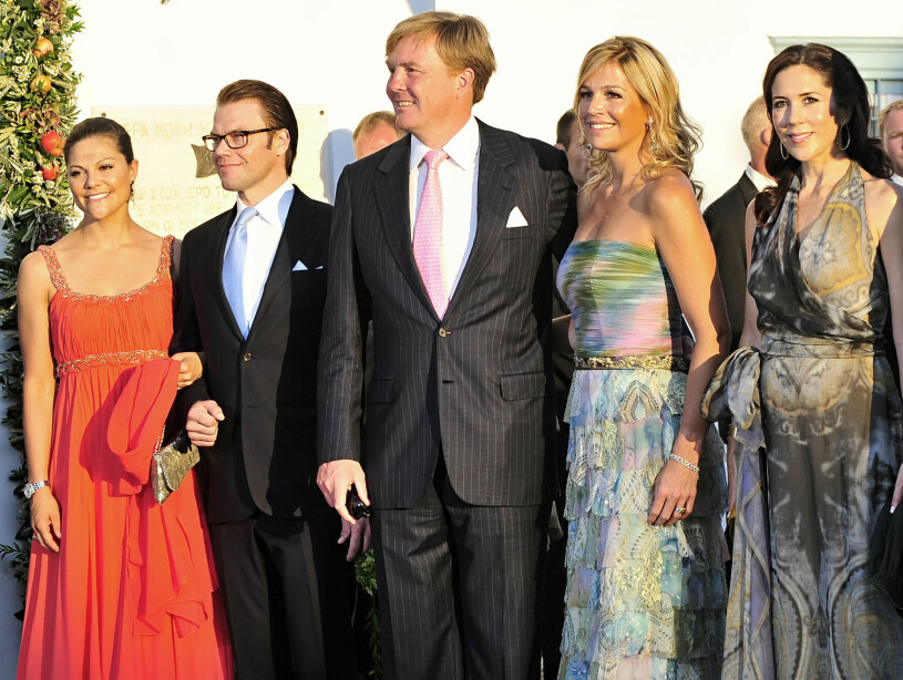 Prins Nikolaos bröllop 2010: Victoria och Daniel med kung Willem-Alexander, drottning Máxima och kronprinsessan Mary. Kronprinsessan Victoria Prins Daniel Prins Nikolaos och Prinsessan Tatiana Blatniks Bröllop Spetses 2010