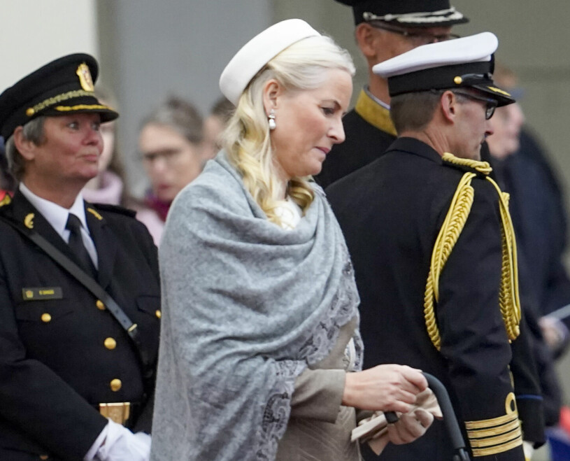 Kronprinsessan Mette-Marit vid välkomstceremonin i dag på förmiddagen. Kronprinsessan Mette-Marit Statsbesök Nederländerna Oslo Kronprins Haakon sjuk
