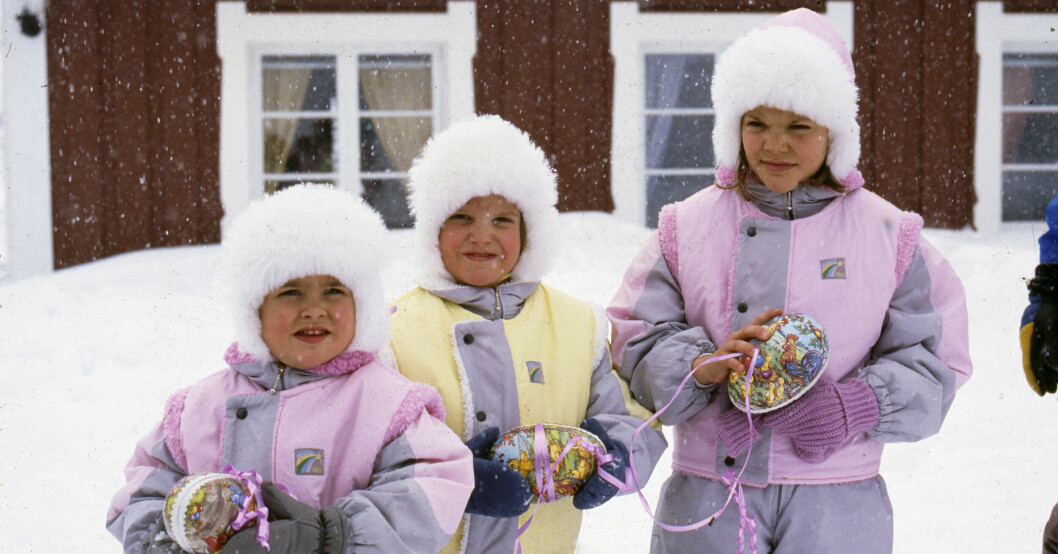 Madeleine, Carl-Philip och Victoria i Storlien i mitten av 1980-talet.