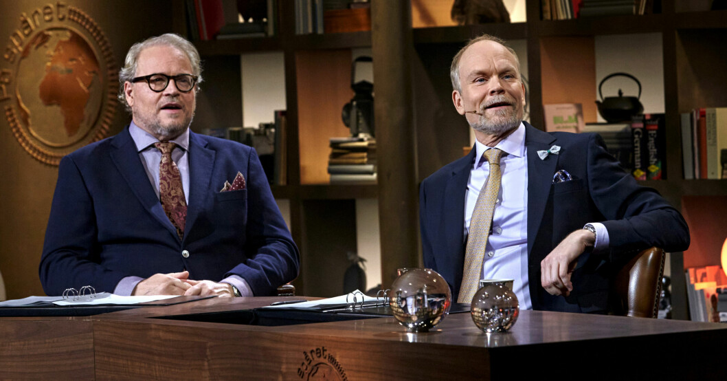 Fredrik Lindström och Kristian Luuk i På spåret. Fredrik Lindström och Kristian Luuk i På spåret