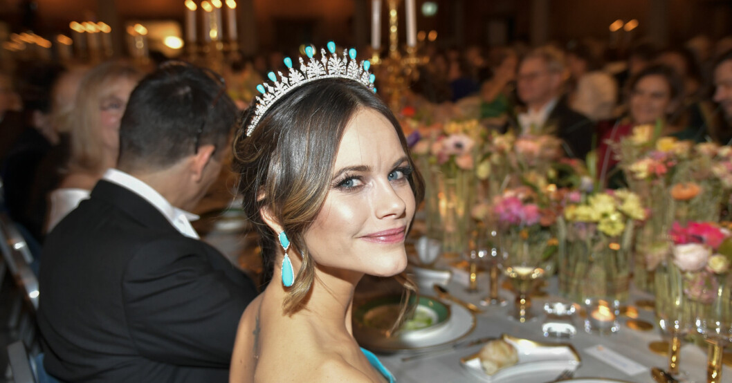 Prinsessan Sofia under Nobelbanketten i Stadshuset i Stockholm 2019.