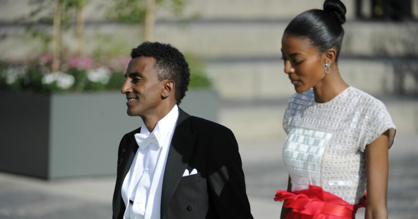 Marcus Samuelsson och frun Maya Haile i samband med prinsessan Madeleines bröllop 2013. Marcus Samuelsson och Maya Haile