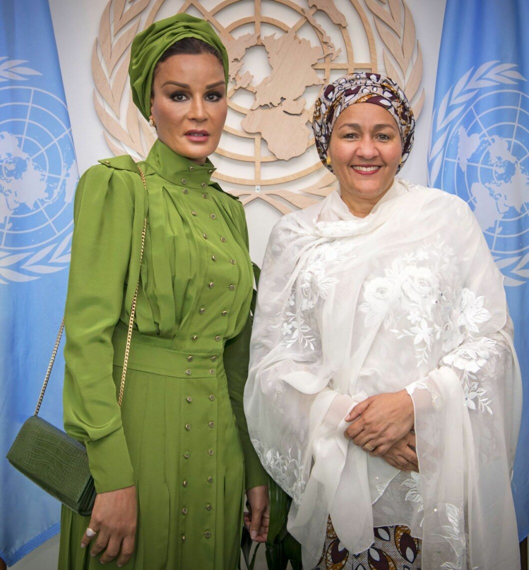 Sheika Moza på plats i United Nations headquarters i The Big Apple. Sheika Moza