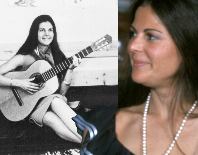 Silvia Sommerlath med sin gitarr, på den tiden hon var OS-värdinna och protokollexpert och bodde i Innsbruck. Silvia Sommerlath spelar gitarr