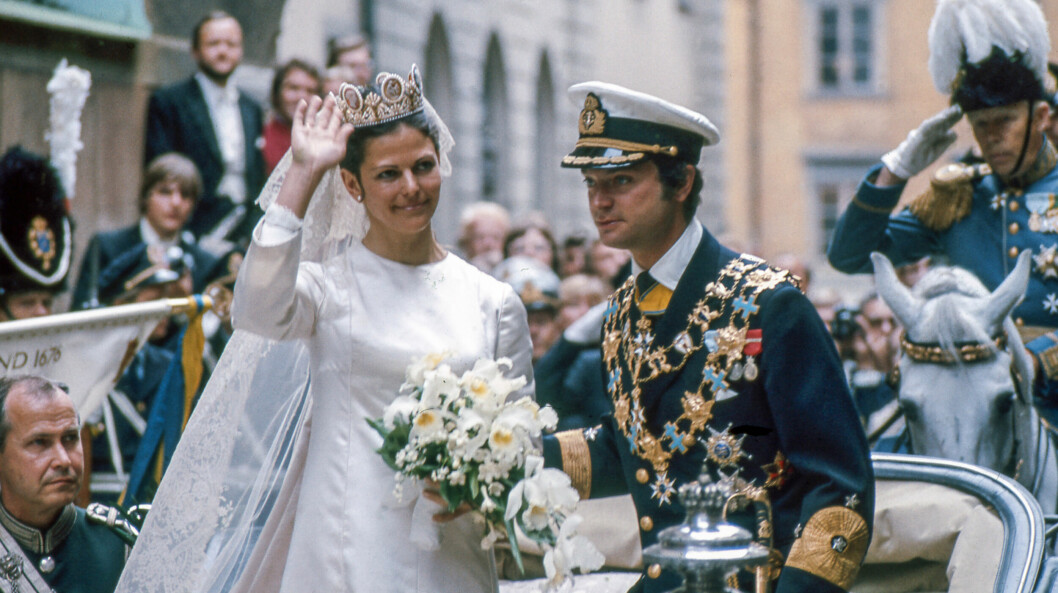 Drottning Silvia och kung Carl Gustaf efter sitt bröllop