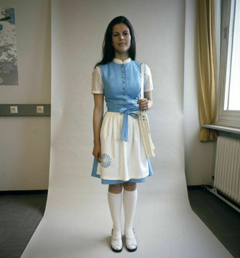 Den Silvia Sommerlath som fick kungen på fall! Dåvarande Silvia Sommerlath under OS i Munchen, klädd i en blå och vit dräkt