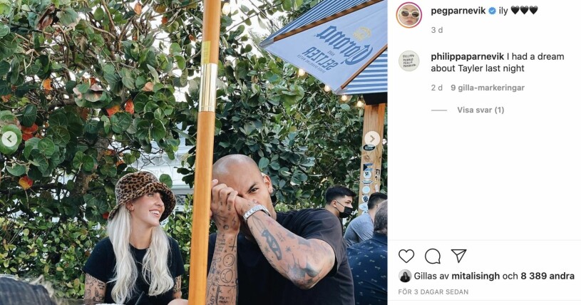 Bild från Peg Parnviks Instagram. Peg Parnevik och hennes ex Tyler. Bilder har peg delat på sin Instagram.