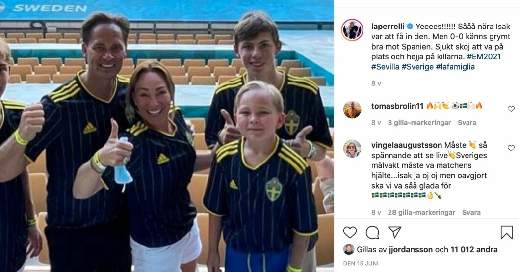 Charlotte Perrelli, Anders Jensen och familjen hejar fram Sverige under forbolls-EM i Spanien i juni.