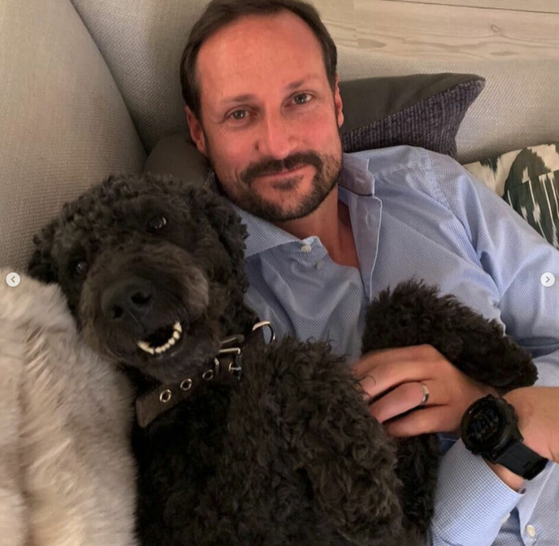 Kronprins Haakon med hunden Muffins som lämnade familjen i somras. Kronprins Haakon Muffins Kråkebolle Död