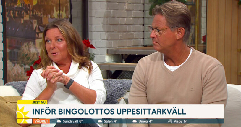 Lotta Engberg försvarar Bingolottos beslut att höja lottpriserna för uppesittarkvällen. Lotta Engberg och Mikael Sandström