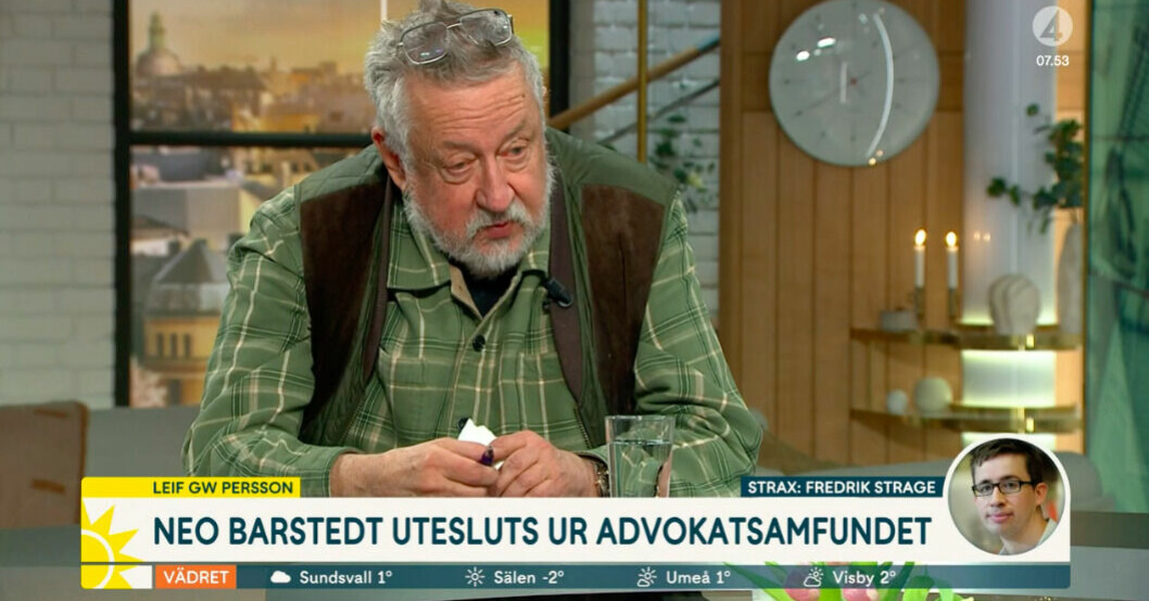 Leif GW Persson rättar Jenny Alversjö i onsdagens Nyhetsmorgon. Leif GW Persson