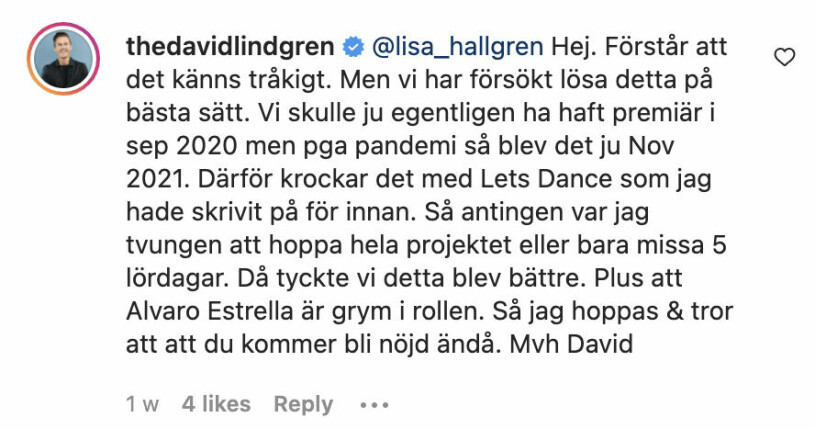 Svaret som gavs till besvikna följarna.