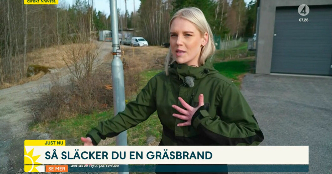 Nyhetsmorgon-reportern Carolin Björnehag är chockad över hur stor elden blir. Carolin Björnehag