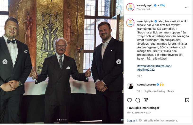 Kungen gratulerade till alla fina prestationer. Kungen vid SOK:s fest för olympierna från Peking och Tokyo