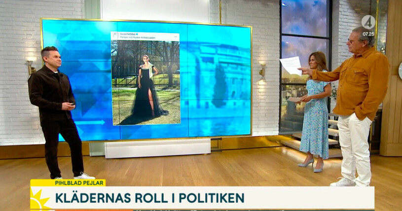 Anders Pihlblad vill inte svara på Steffo Törnquists fråga utan bollar tillbaka den till honom! Anders Pihlblad, Sofia Geite och Steffo Törnquist i Nyhetsmorgon
