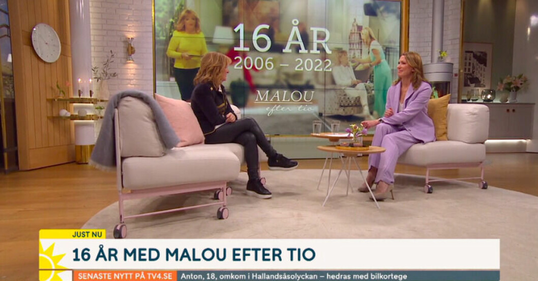 Malou von Sivers säger hej då till Malou efter tio i förra söndagens Nyhetsmorgon. Malou von Sivers och Jenny Alversjö