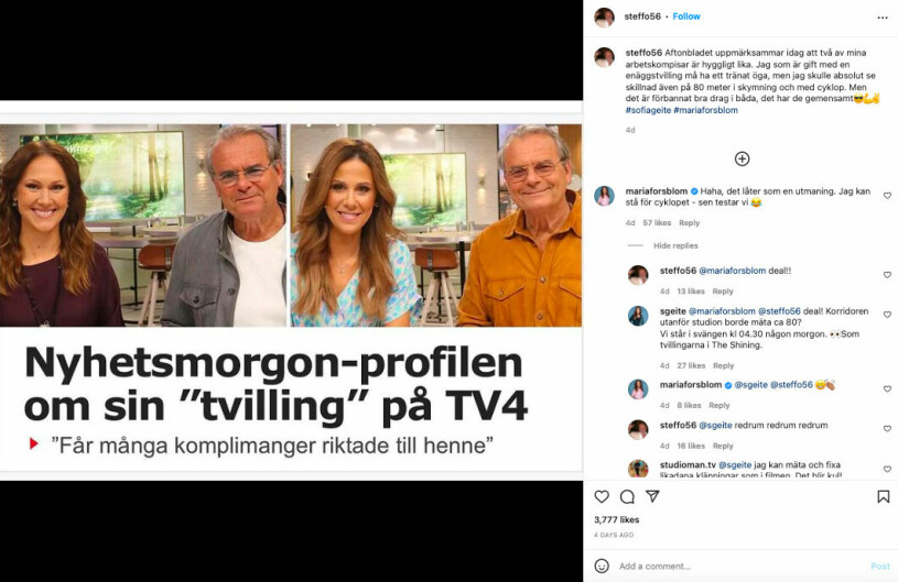 Steffo Törnquist avslöjar något om frun Caroline i förbifarten... Maria Forsblom, Steffo Törnquist och Sofia Geite