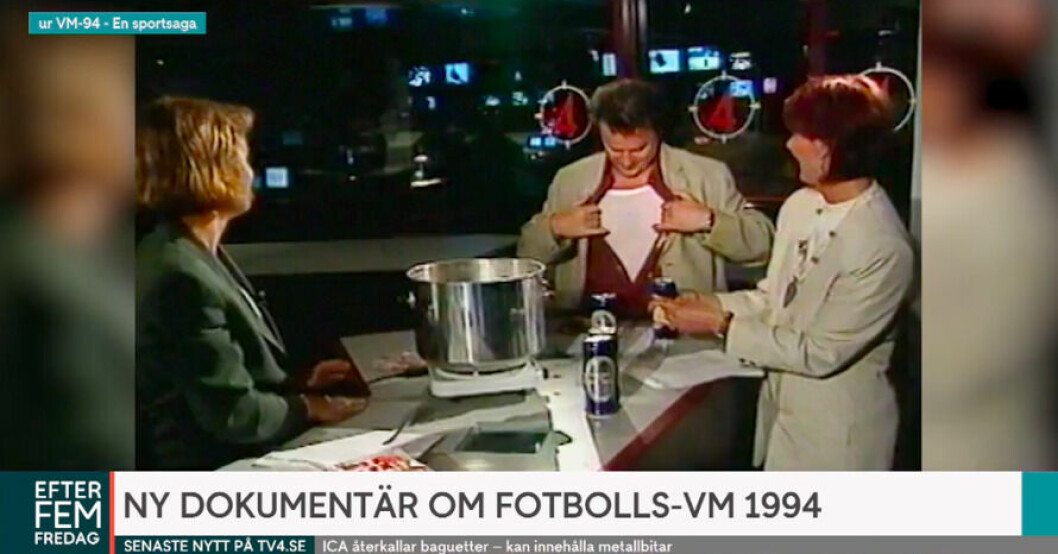 Steffo Törnquist knäpper också upp skjortan i klippet. Steffo Törnquist i TV4