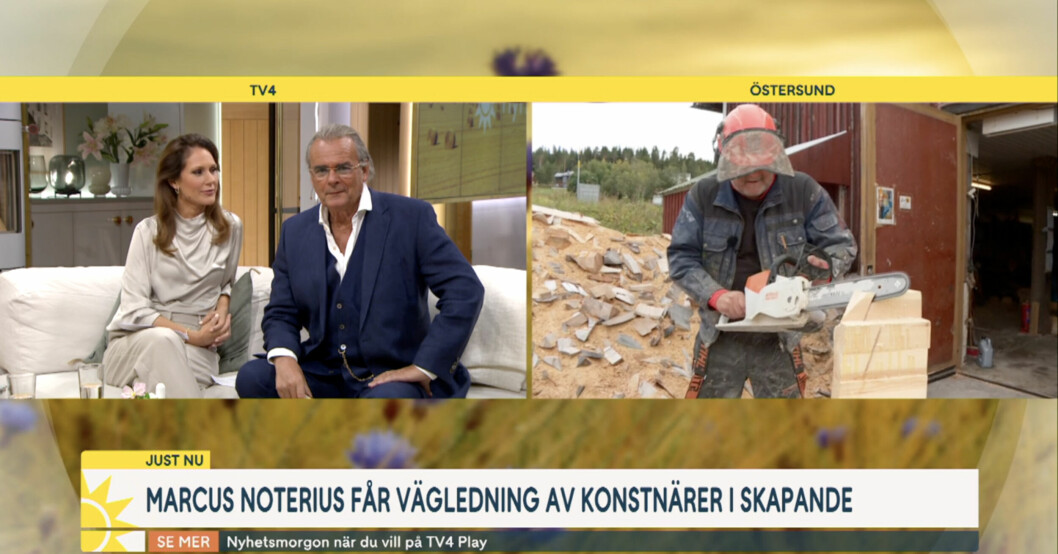 Marcus Noterius med motorsågen i högsta hugg.