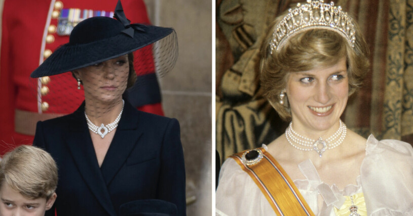 Både Kate och Diana har burit drottning Elizabeths pärlchoker. Kate Middleton och prinsessan Diana