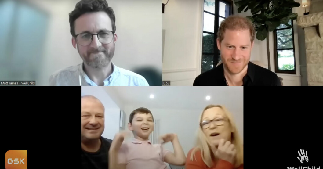 Prins Harry i ett videosamtal med välgörenhetsorganisation Wellchild. Prins Harry och Wellchild