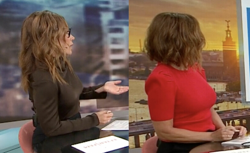 Det skiljer sig ett dygn mellan bilderna, den vänstra är från tisdagens sändning, och den högra från onsdagens. Tilde de Paula Eby i Efter fem