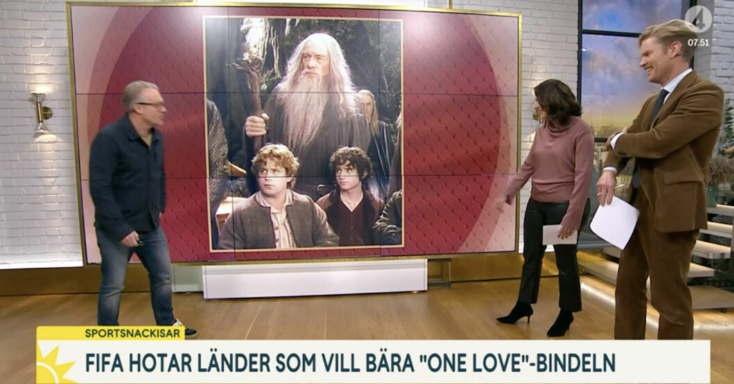 ...tills Gandalf dök upp! Mattias Tjernström gästar Soraya Lavasani och Martin Järborg i Nyhetsmorgon för att gå igenom veckans sportsnackisar när en privat bild direkt upp på skärmen