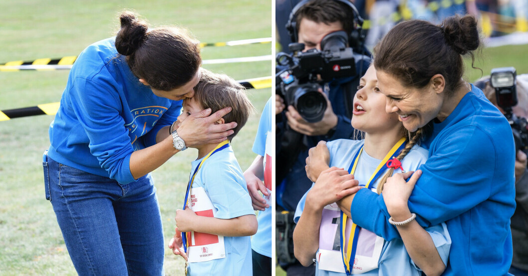Victoria är en fantastisk mamma! Kronprinsessan Victoria gratulerar sin dotter Prinsessan Estelle efter Prins Daniels lopp under Pep-dagen i Hagaparken på söndagen.