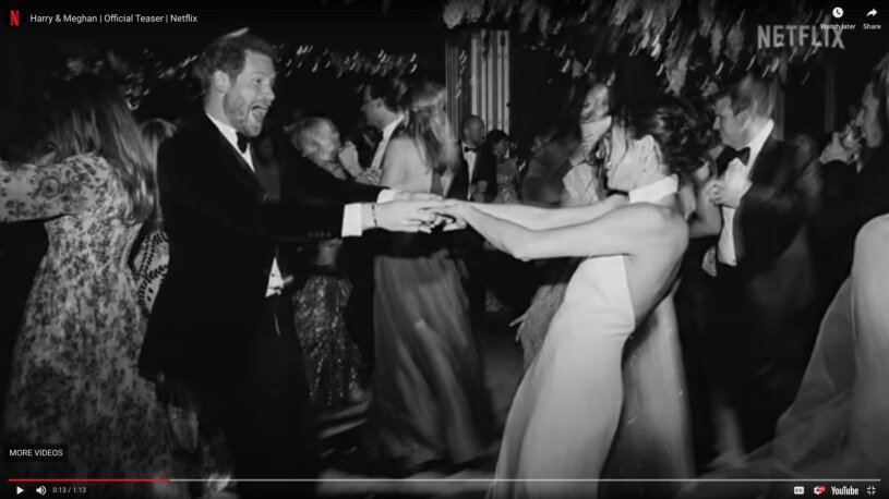 Bröllopspartyt som varit helt privat – fram tills nu. Prins Harry och Meghan Markle dansar på sin bröllopsfest 2018, en bild från Netflix-trailern