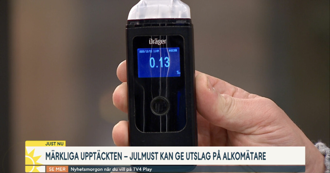 0.13 promille – helt utan alkohol. Ett foto på en alkomätare med resultatet 0.13