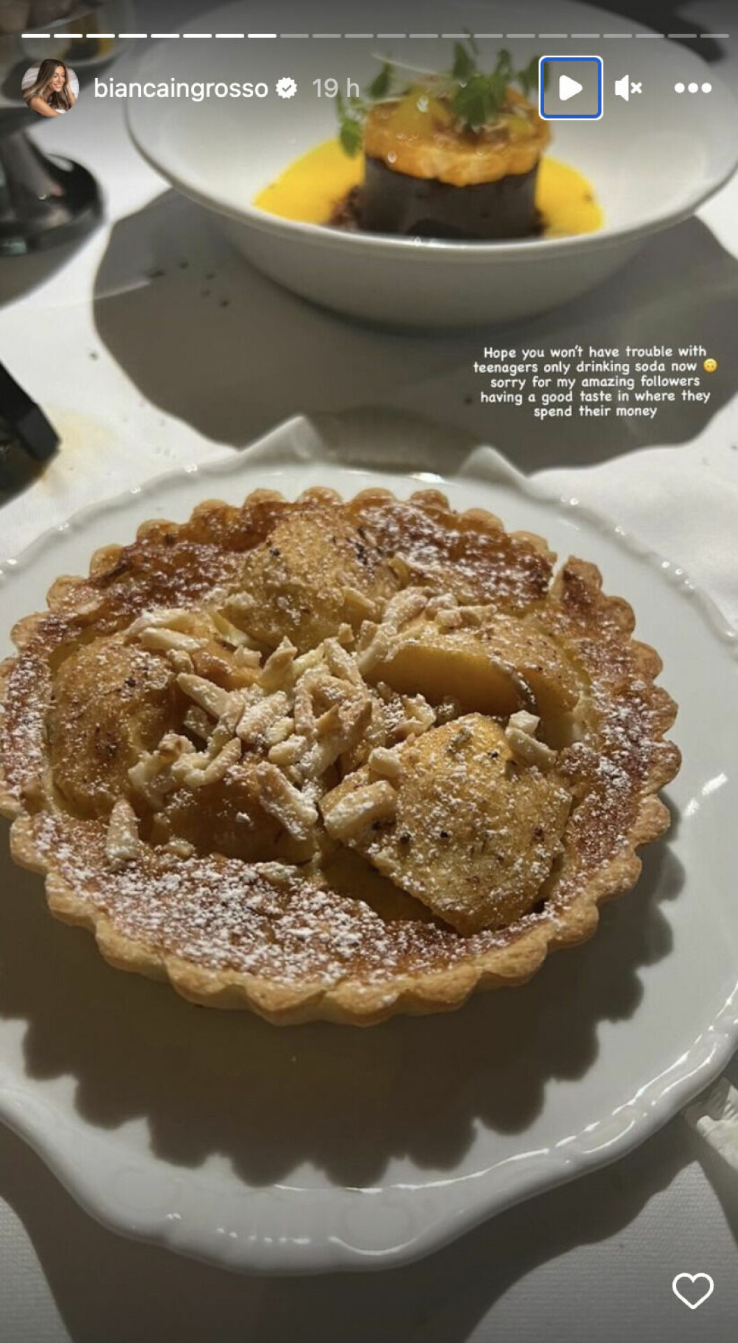 En bild på en efterrätt på Bianca Ingrossos Instagram