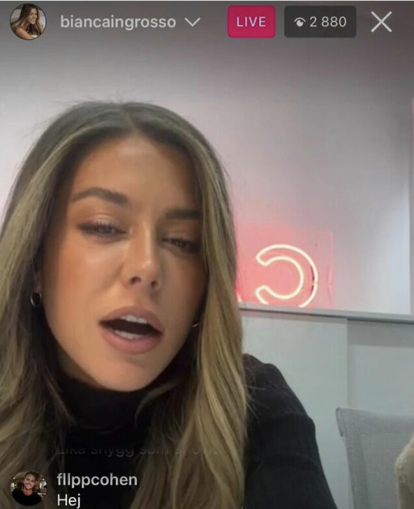 Bianca Ingrossos ex Phillipe Cohen skriver hej till henne under en live på Instagram