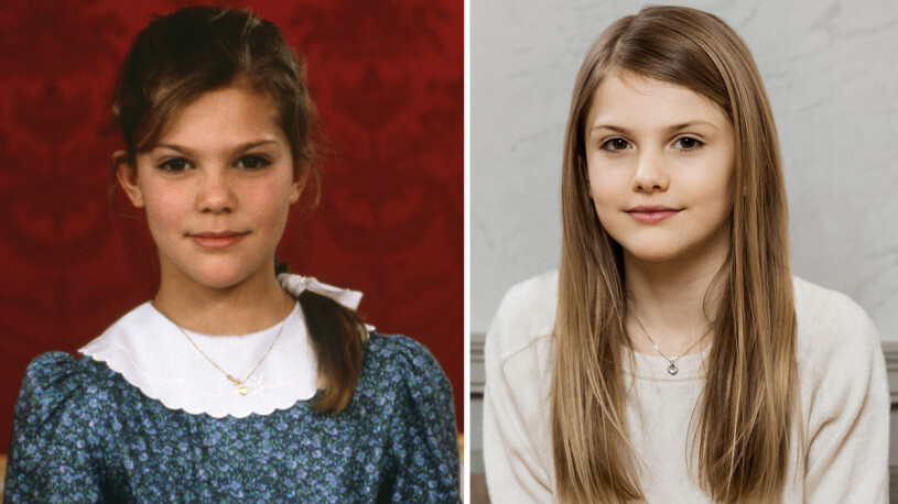 Victoria och Estelle – båda 11 år gamla och med ett halsband i form av ett hjärta. Kronprinsessan Victoria och prinsessan Estelle